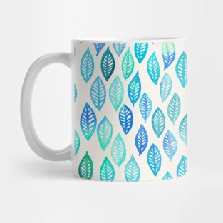 Watercolor Leaf Pattern in Blue & Turquoise Mug